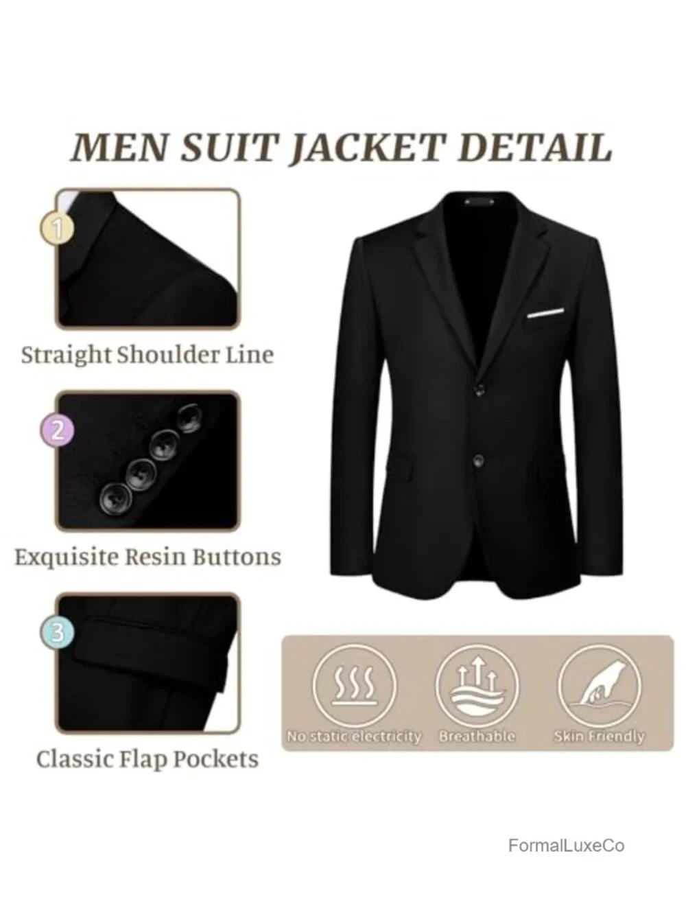 Men's 3-Piece Slim Fit Suit Set, Jacket Pants & Tie, Wedding & Prom
